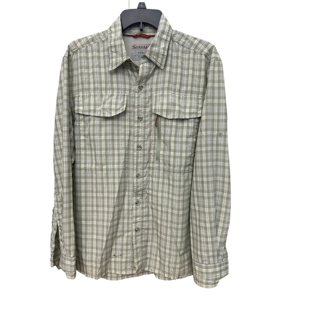 Simms Fly Fishing Shirt Medium Men's Green Cor3 Series Button Up #EF2-8‎